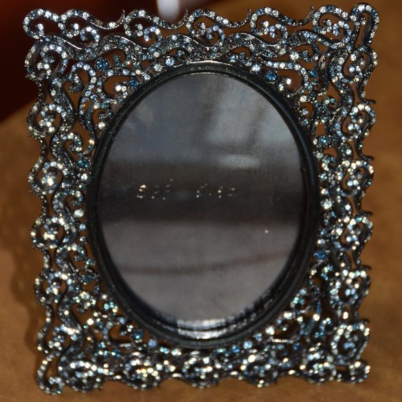 RARE JAY STRONGWATER CLAIR DE LUNE BLUE LACE PAISLEY SCROLL CRYSTAL ENAMEL FRAME